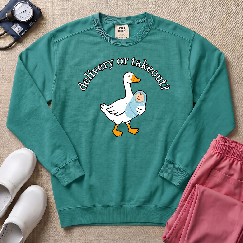 Delivery Or Takeout Funny L&D Nurse Sweatshirt - Seafoam Comfort Colors Sweatshirt | HugTee