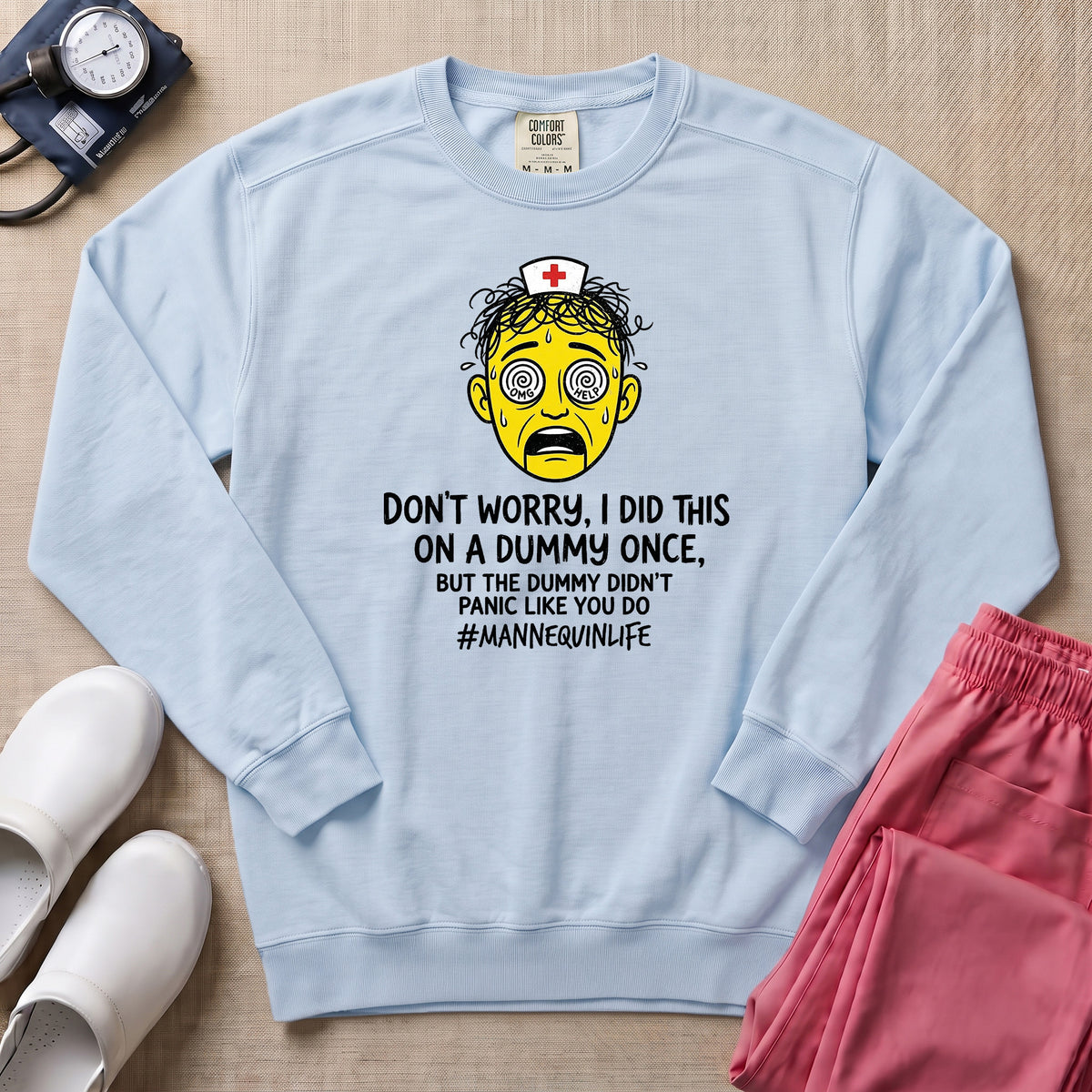 Funny Mannequin Practice Nurse Sweatshirt - Chambray Comfort Colors Sweatshirt | HugTee