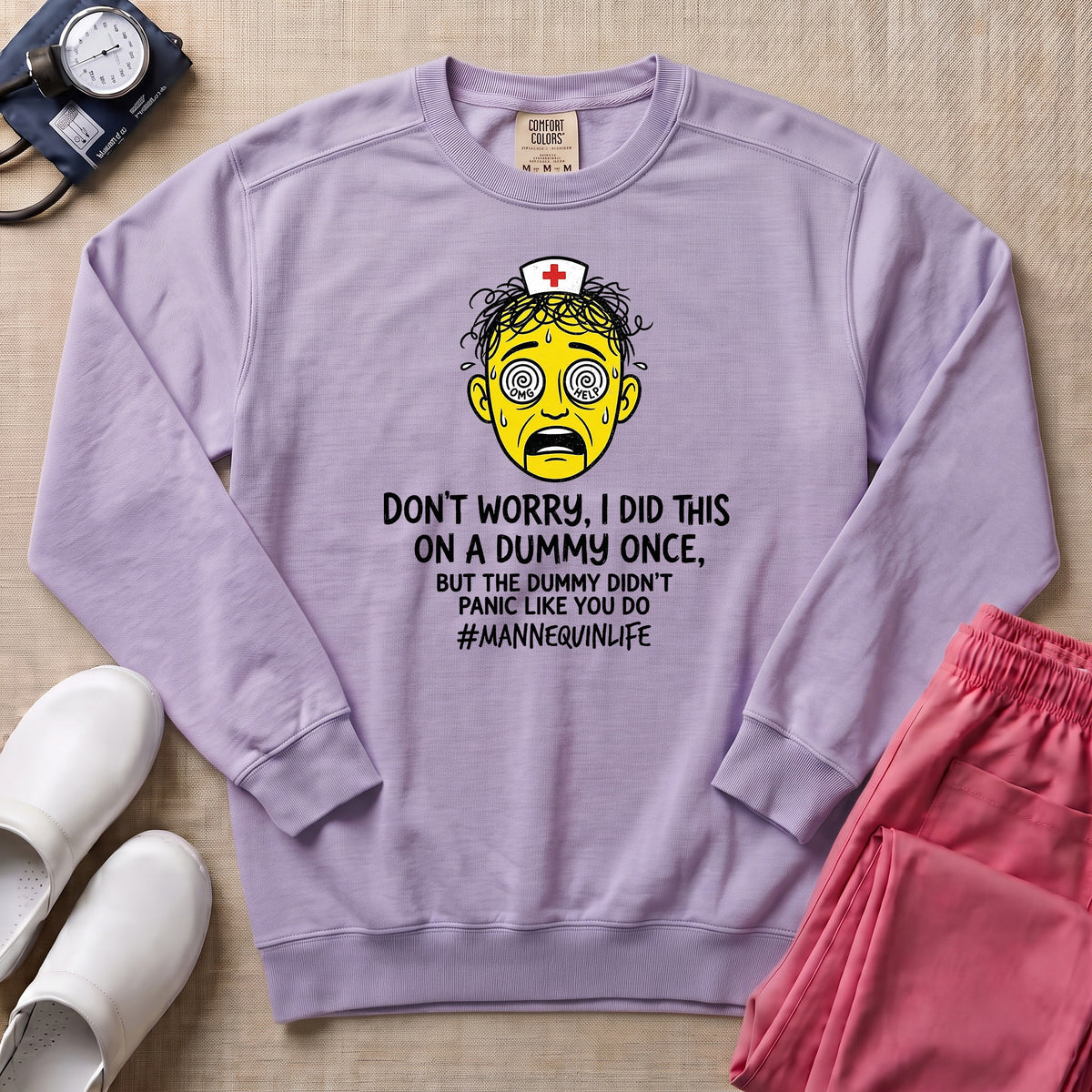 Funny Mannequin Practice Nurse Sweatshirt - Orchid Comfort Colors Sweatshirt | HugTee
