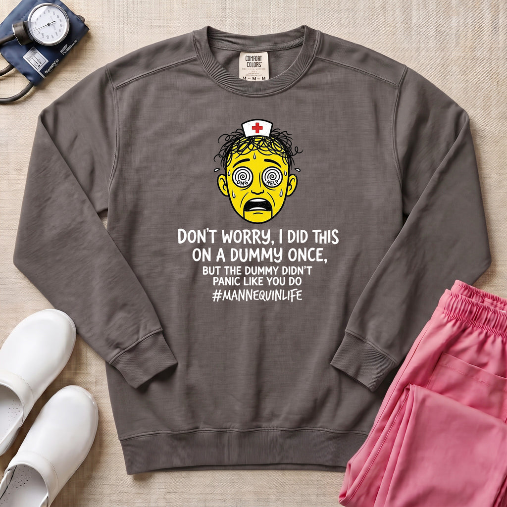 Funny Mannequin Practice Nurse Sweatshirt - Pepper Lifestyle Hero Mockup | HugTee