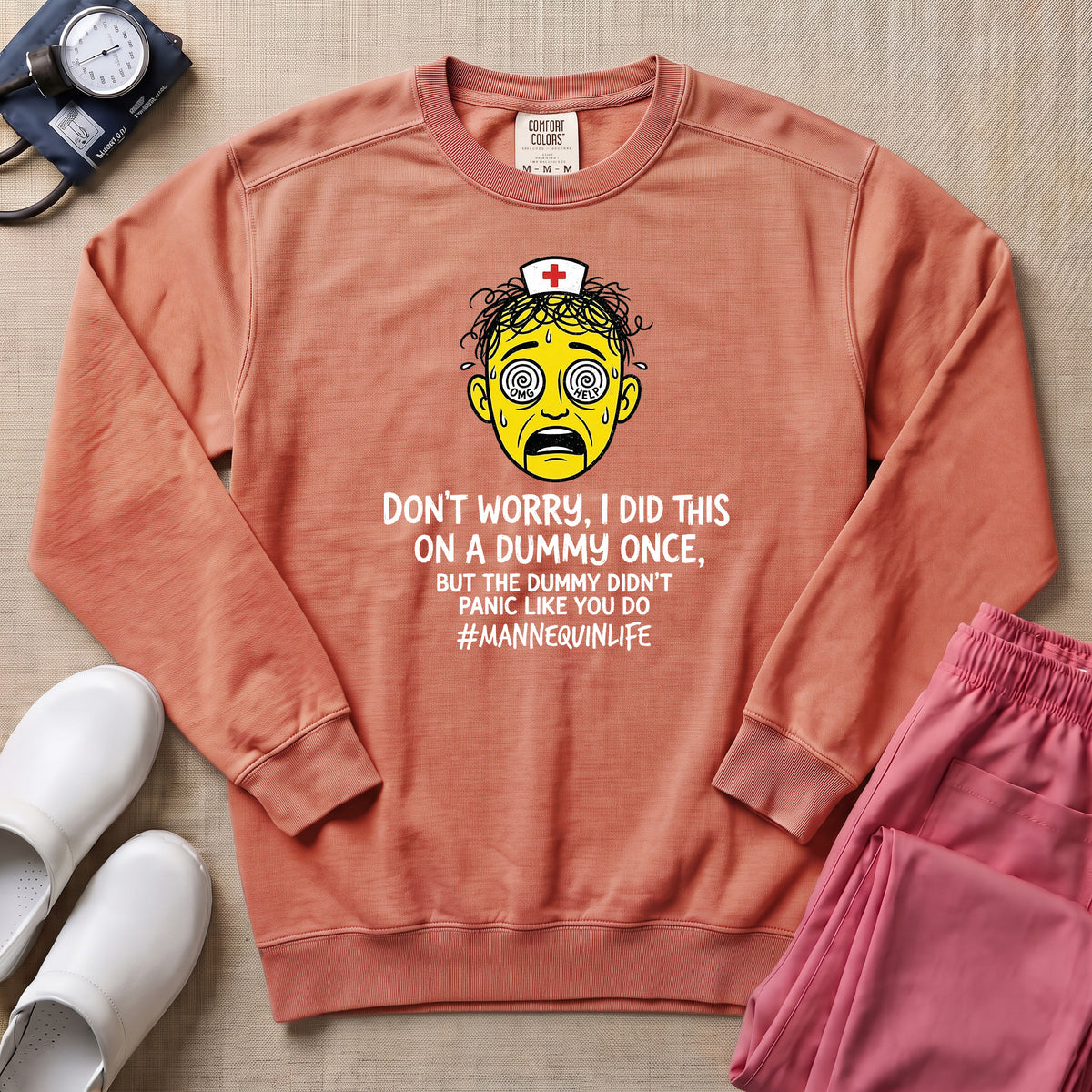 Funny Mannequin Practice Nurse Sweatshirt - Terracotta Comfort Colors Sweatshirt | HugTee