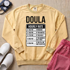 Funny Doula Hourly Rate Price Chart Labor Support Sweatshirt - Butter Comfort Colors Sweatshirt | HugTee