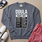 Funny Doula Hourly Rate Price Chart Labor Support Sweatshirt - Blue Jean Comfort Colors Sweatshirt | HugTee