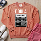 Funny Doula Hourly Rate Price Chart Labor Support Sweatshirt - Terracotta Comfort Colors Sweatshirt | HugTee