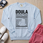 Funny Doula Nutrition Facts Birth Worker Sweatshirt - Chambray Comfort Colors Sweatshirt | HugTee