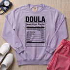 Funny Doula Nutrition Facts Birth Worker Sweatshirt - Orchid Comfort Colors Sweatshirt | HugTee
