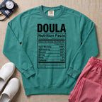 Funny Doula Nutrition Facts Birth Worker Sweatshirt - Seafoam Comfort Colors Sweatshirt | HugTee