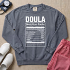Funny Doula Nutrition Facts Birth Worker Sweatshirt - Blue Jean Comfort Colors Sweatshirt | HugTee