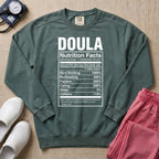 Funny Doula Nutrition Facts Birth Worker Sweatshirt - Blue Spruce Comfort Colors Sweatshirt | HugTee