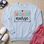 Retro Pastel Emergency Nurse ER Heart Frame Sweatshirt - Chambray Comfort Colors Sweatshirt | HugTee