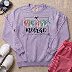 Retro Pastel Emergency Nurse ER Heart Frame Sweatshirt - Orchid Comfort Colors Sweatshirt | HugTee