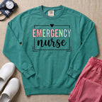 Retro Pastel Emergency Nurse ER Heart Frame Sweatshirt - Seafoam Comfort Colors Sweatshirt | HugTee