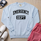 Retro Emergency Dept Collegiate Athletic ER Nurse Sweatshirt - Chambray Comfort Colors Sweatshirt | HugTee