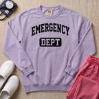Retro Emergency Dept Collegiate Athletic ER Nurse Sweatshirt - Orchid Comfort Colors Sweatshirt | HugTee