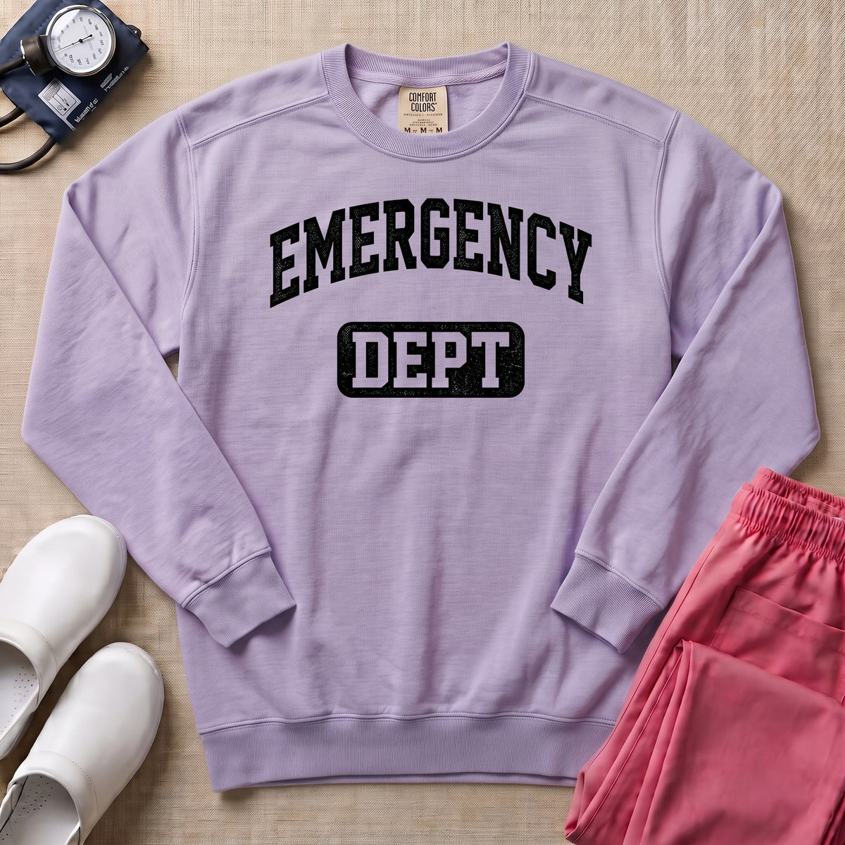 Retro Emergency Dept Collegiate Athletic ER Nurse Sweatshirt - Orchid Comfort Colors Sweatshirt | HugTee