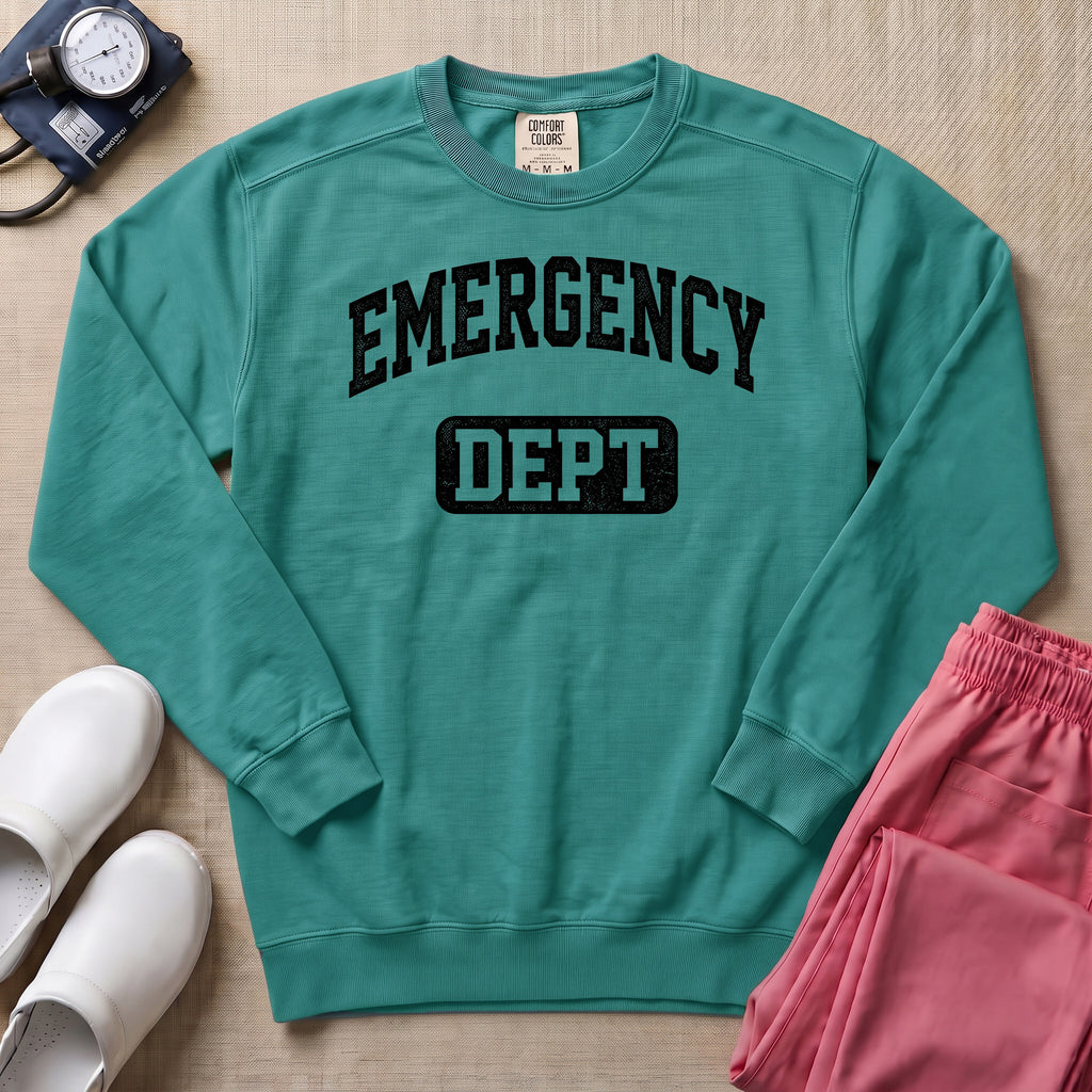 Retro Emergency Dept Collegiate Athletic ER Nurse Sweatshirt - Seafoam Comfort Colors Sweatshirt | HugTee