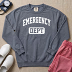 Retro Emergency Dept Collegiate Athletic ER Nurse Sweatshirt - Blue Jean Comfort Colors Sweatshirt | HugTee