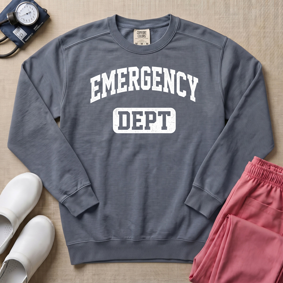 Retro Emergency Dept Collegiate Athletic ER Nurse Sweatshirt - Blue Jean Comfort Colors Sweatshirt | HugTee