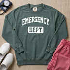 Retro Emergency Dept Collegiate Athletic ER Nurse Sweatshirt - Blue Spruce Comfort Colors Sweatshirt | HugTee