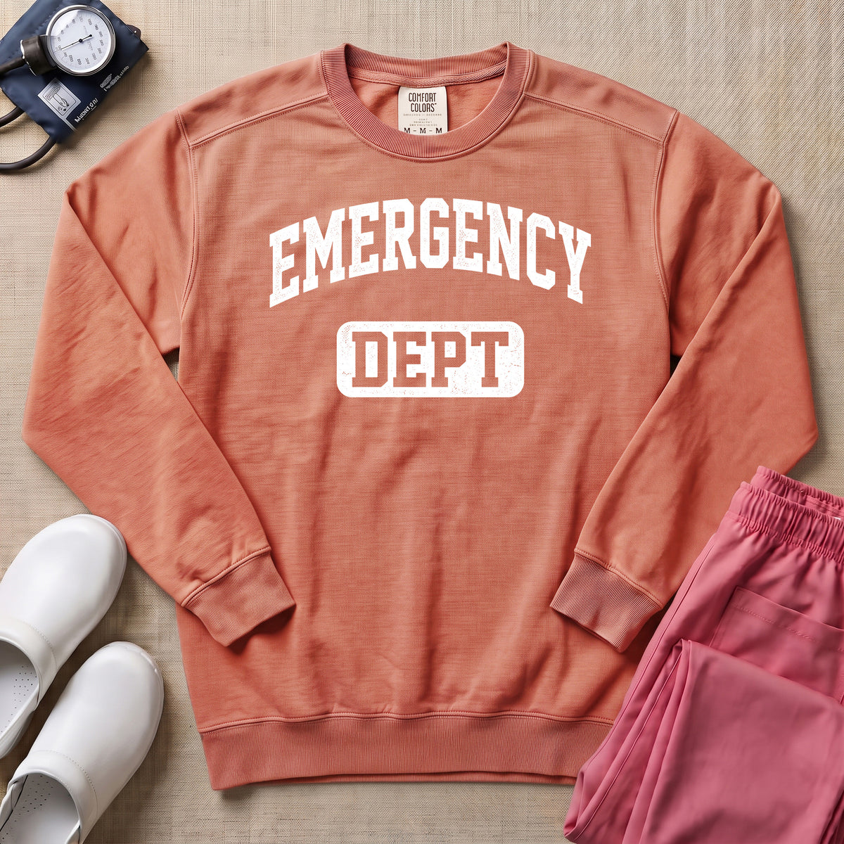 Retro Emergency Dept Collegiate Athletic ER Nurse Sweatshirt - Terracotta Comfort Colors Sweatshirt | HugTee