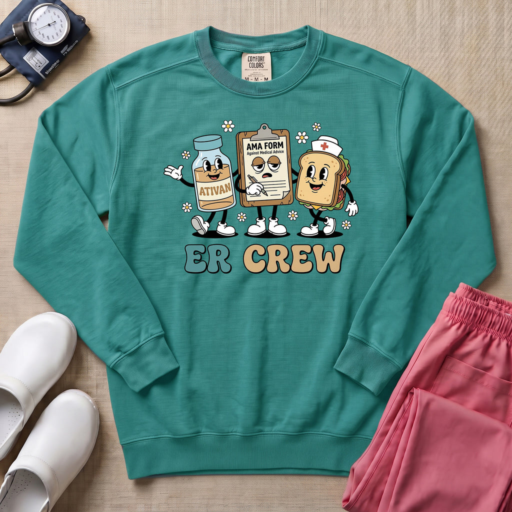 Retro ER Crew Funny Cartoon Emergency Room Nurse Sweatshirt - Seafoam Comfort Colors Sweatshirt | HugTee
