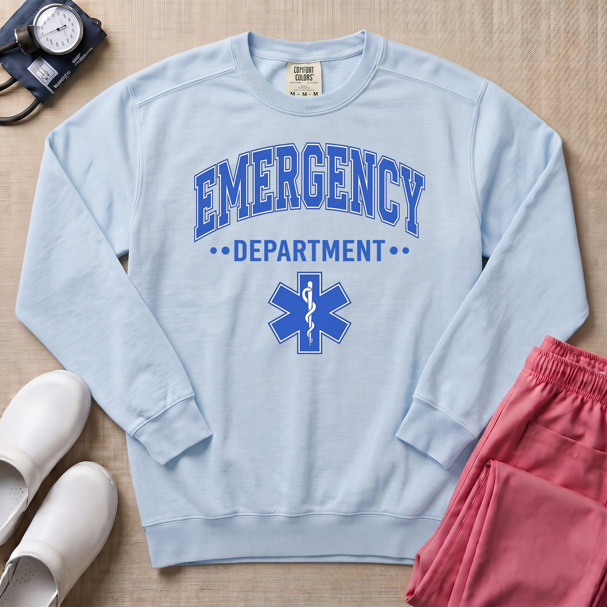 Emergency Department ER Nurse Varsity Star of Life Sweatshirt - Chambray Comfort Colors Sweatshirt | HugTee