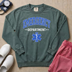 Emergency Department ER Nurse Varsity Star of Life Sweatshirt - Blue Spruce Comfort Colors Sweatshirt | HugTee