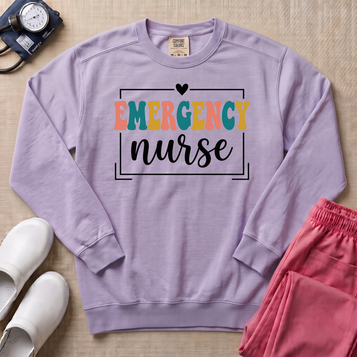 Retro Emergency Nurse Groovy ER Nurse Sweatshirt - Orchid Comfort Colors Sweatshirt | HugTee