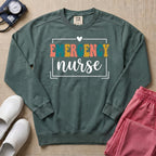 Retro Emergency Nurse Groovy ER Nurse Sweatshirt - Blue Spruce Comfort Colors Sweatshirt | HugTee