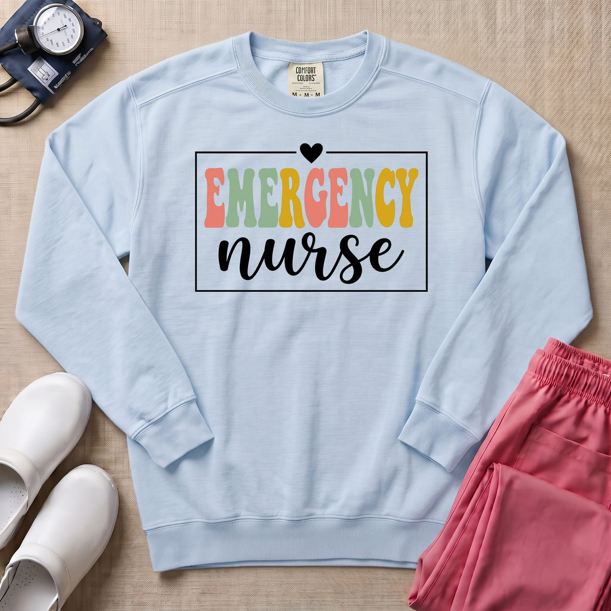 Emergency Nurse Retro Vintage Groovy Sweatshirt - Chambray Comfort Colors Sweatshirt | HugTee