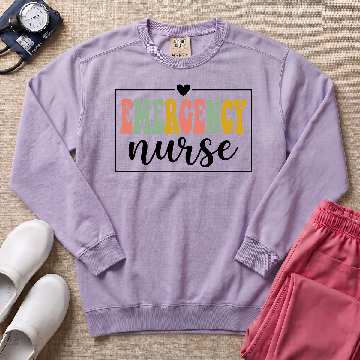 Emergency Nurse Retro Vintage Groovy Sweatshirt - Orchid Comfort Colors Sweatshirt | HugTee