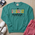 Emergency Nurse Retro Vintage Groovy Sweatshirt - Seafoam Comfort Colors Sweatshirt | HugTee