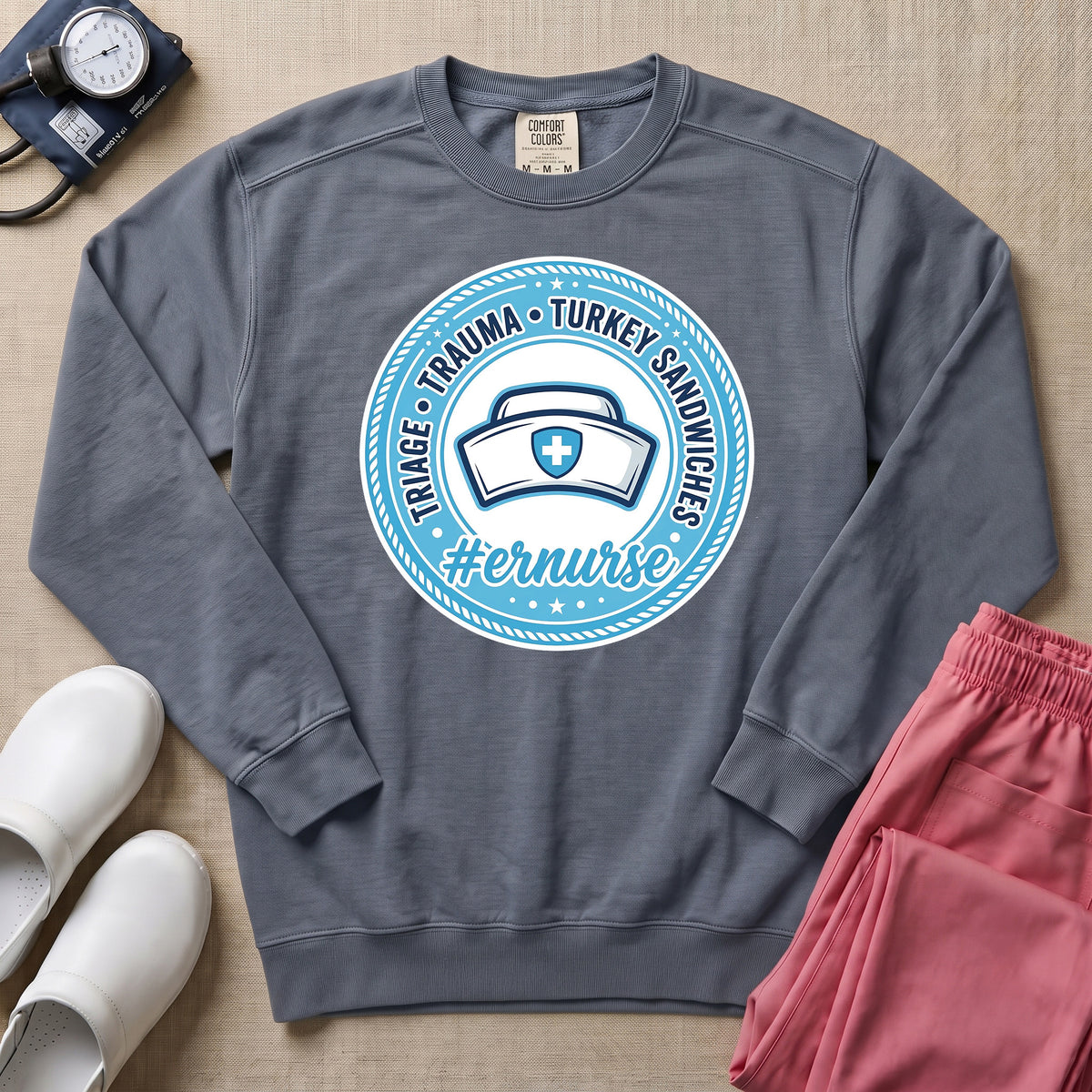 Funny Triage Trauma Turkey Sandwiches Emergency Room ER Nurse Sweatshirt - Blue Jean Comfort Colors Sweatshirt | HugTee