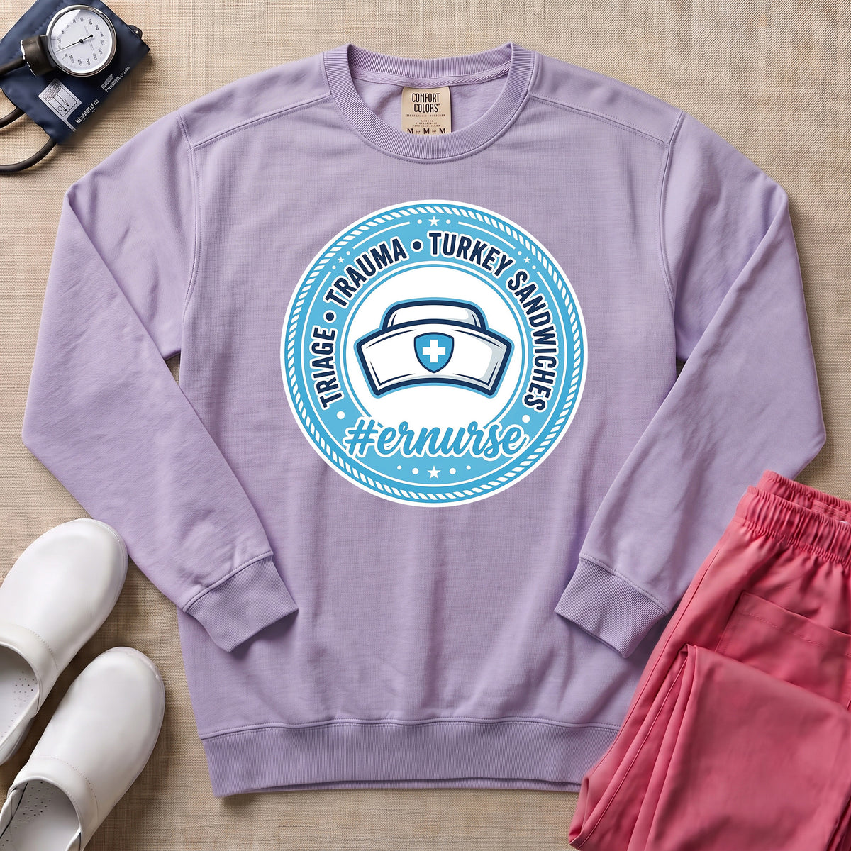 Funny Triage Trauma Turkey Sandwiches Emergency Room ER Nurse Sweatshirt - Orchid Comfort Colors Sweatshirt | HugTee