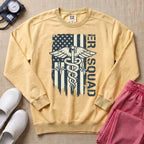 Patriotic ER Squad Caduceus American Flag Emergency Room Nurse Sweatshirt - Butter Comfort Colors Sweatshirt | HugTee