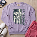 Patriotic ER Squad Caduceus American Flag Emergency Room Nurse Sweatshirt - Orchid Comfort Colors Sweatshirt | HugTee