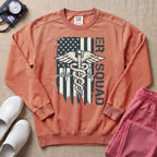 Patriotic ER Squad Caduceus American Flag Emergency Room Nurse Sweatshirt - Terracotta Comfort Colors Sweatshirt | HugTee