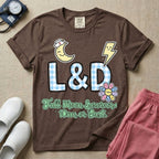 Labor and Delivery L&D nurse t-shirt with a retro full moon energies mom or bust graphic in espresso color.