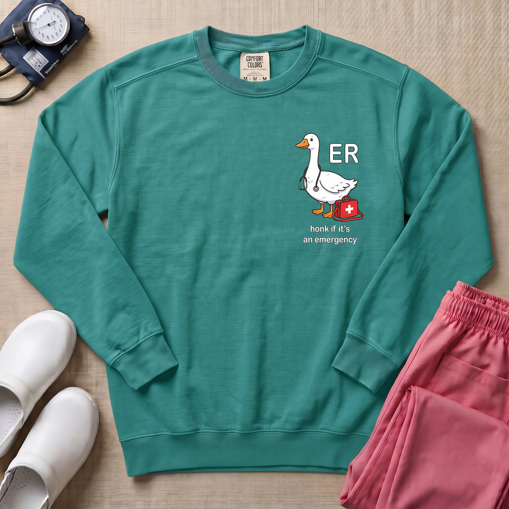 Funny ER Goose Nurse Honk If It's An Emergency Sweatshirt - Seafoam Comfort Colors Sweatshirt | HugTee