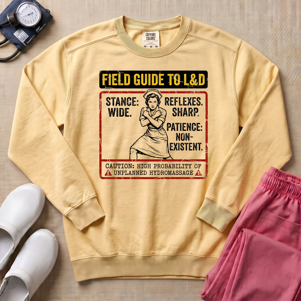 Funny Field Guide To L&D Retro Nurse Sweatshirt - Butter Comfort Colors Sweatshirt | HugTee