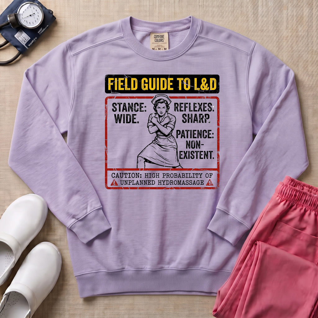 Funny Field Guide To L&D Retro Nurse Sweatshirt - Orchid Comfort Colors Sweatshirt | HugTee