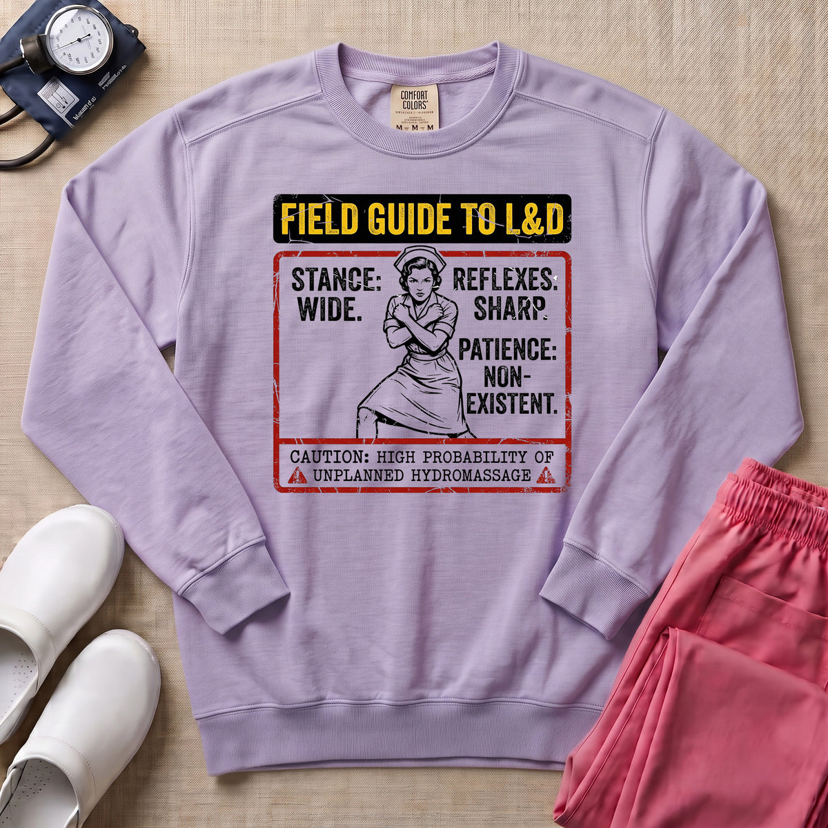 Funny Field Guide To L&D Retro Nurse Sweatshirt - Orchid Comfort Colors Sweatshirt | HugTee