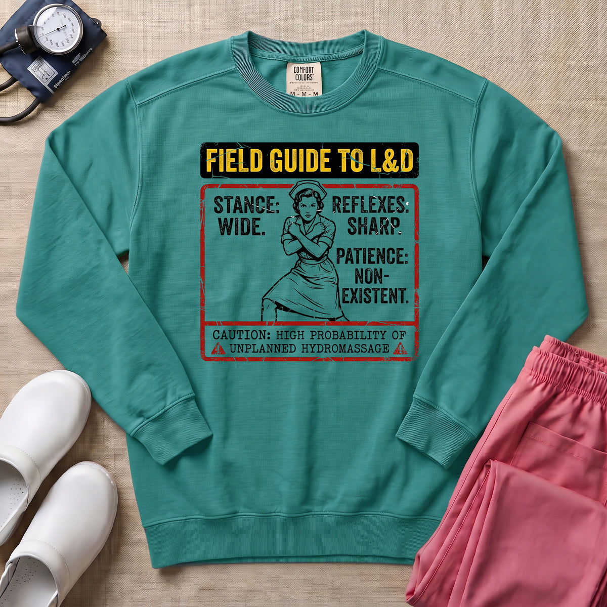 Funny Field Guide To L&D Retro Nurse Sweatshirt - Seafoam Comfort Colors Sweatshirt | HugTee