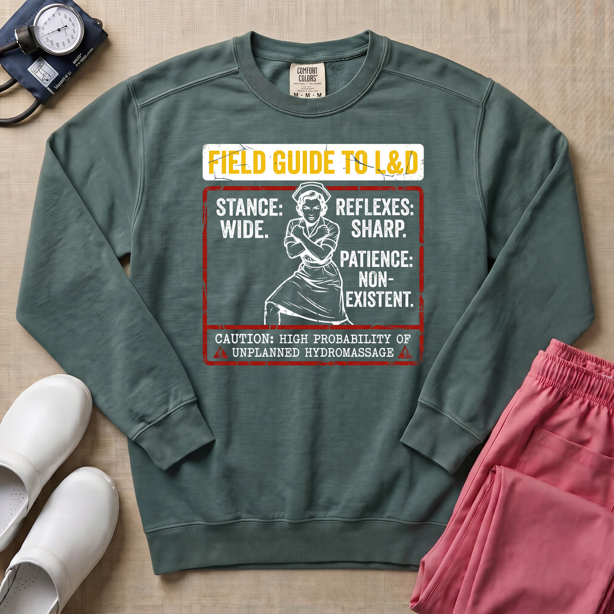 Funny Field Guide To L&D Retro Nurse Sweatshirt - Blue Spruce Comfort Colors Sweatshirt | HugTee