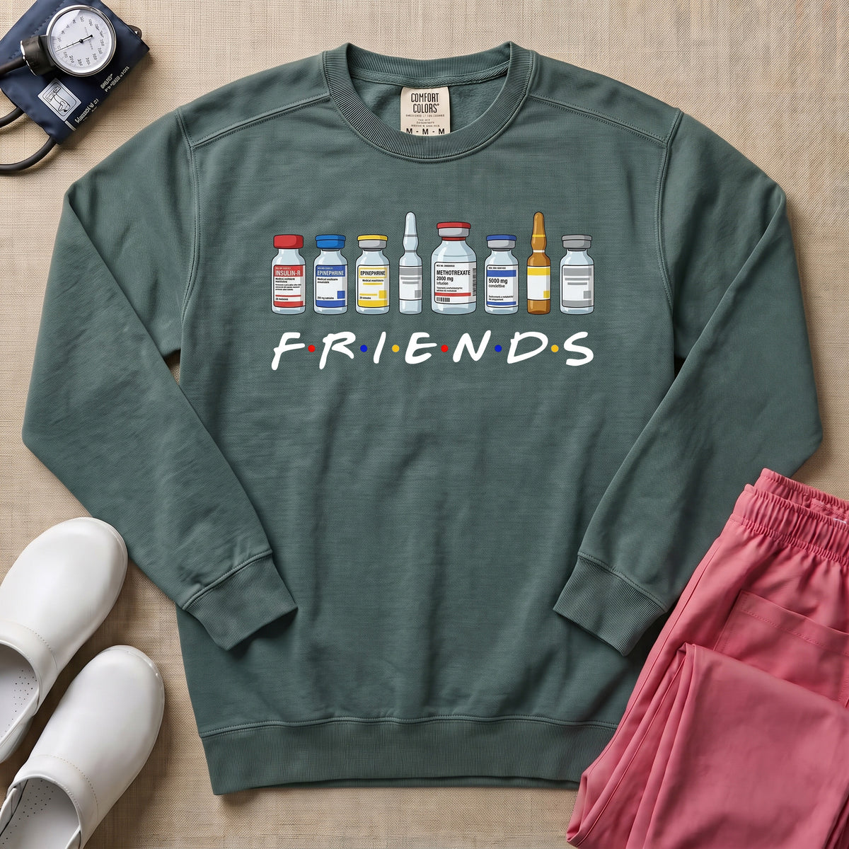 Nurse Friends Medical Vials Funny Retro Sweatshirt - Blue Spruce Comfort Colors Sweatshirt | HugTee