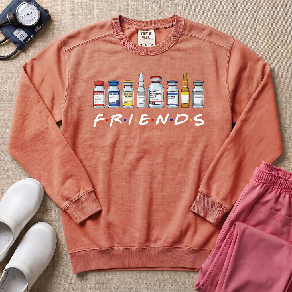 Nurse Friends Medical Vials Funny Retro Sweatshirt - Terracotta Comfort Colors Sweatshirt | HugTee