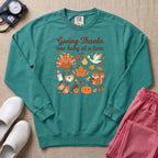 Retro Giving Thanks One Baby At A Time Thanksgiving L&D and NICU Nurse Sweatshirt - Seafoam Comfort Colors Sweatshirt | HugTee