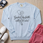 Guided By Faith Called To Care Christian Nurse Sweatshirt - Chambray Comfort Colors Sweatshirt | HugTee