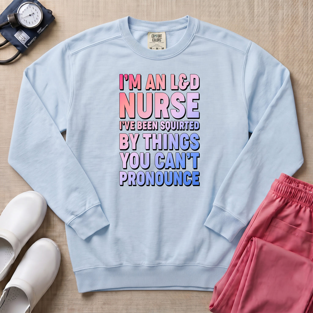 Funny I'm An L&D Nurse Labor And Delivery Sweatshirt - Chambray Comfort Colors Sweatshirt | HugTee