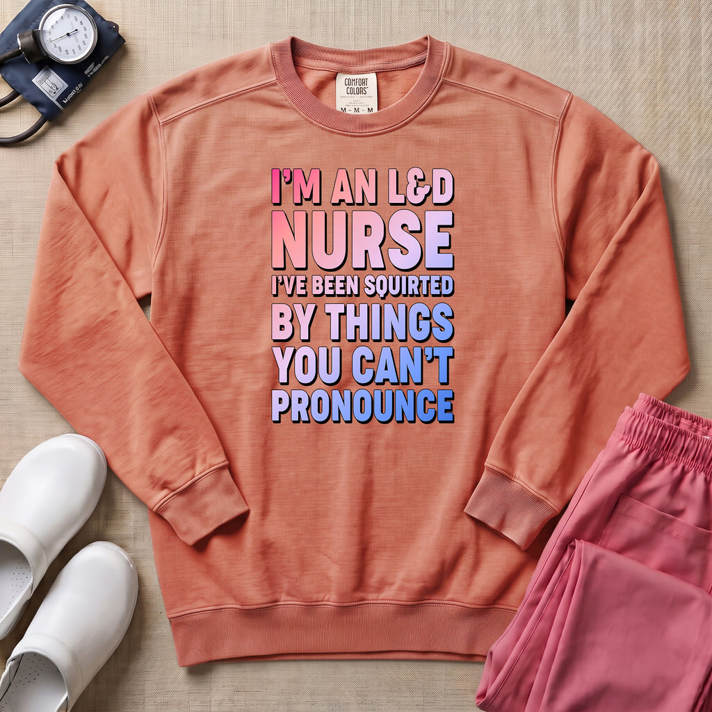 Funny I'm An L&D Nurse Labor And Delivery Sweatshirt - Terracotta Comfort Colors Sweatshirt | HugTee